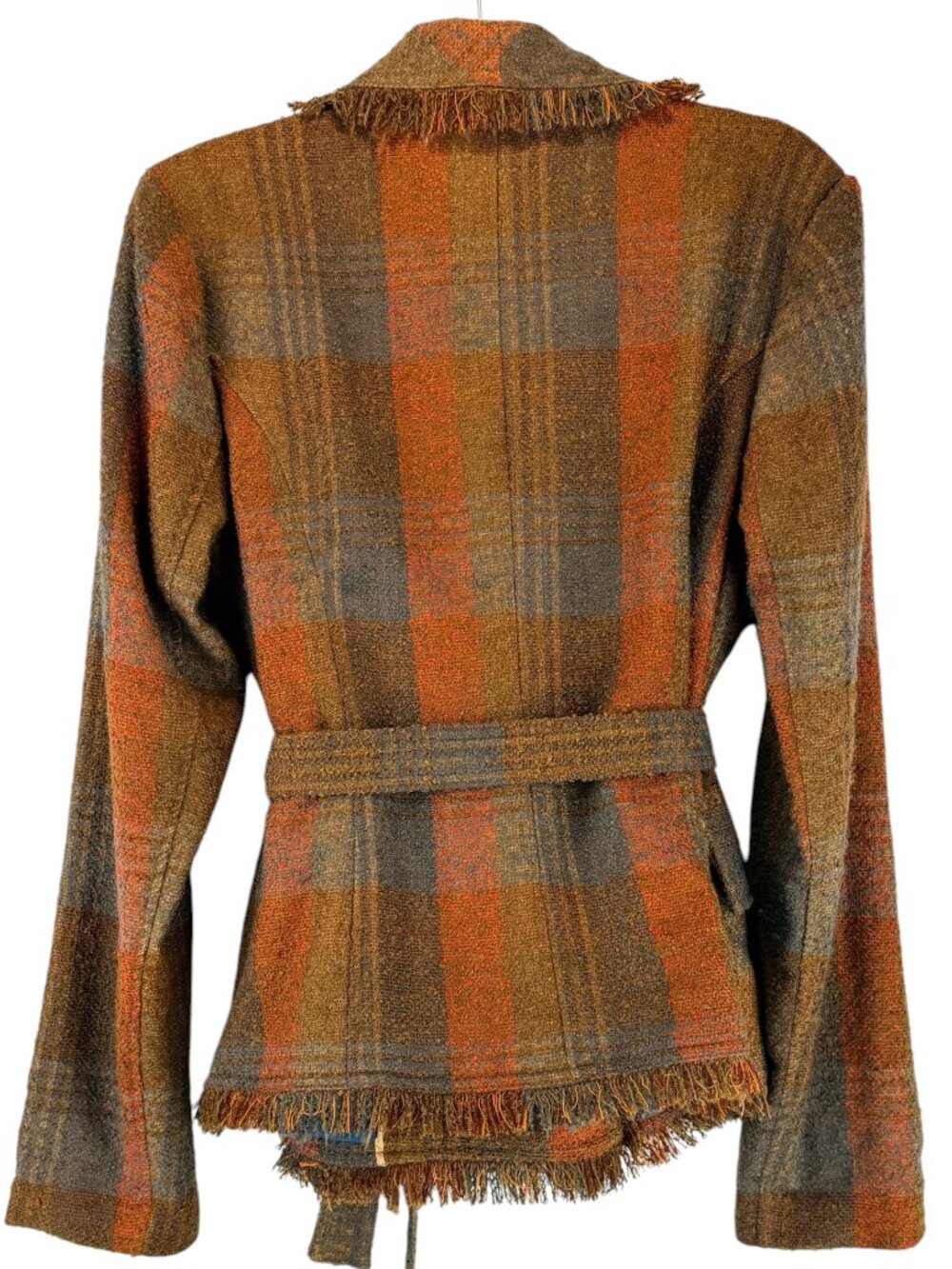 NEW Anthropologie Cartonnier Sophie Plaid Fringe Belted Blazer Pockets Sz 14 NWT - Picture 5 of 15